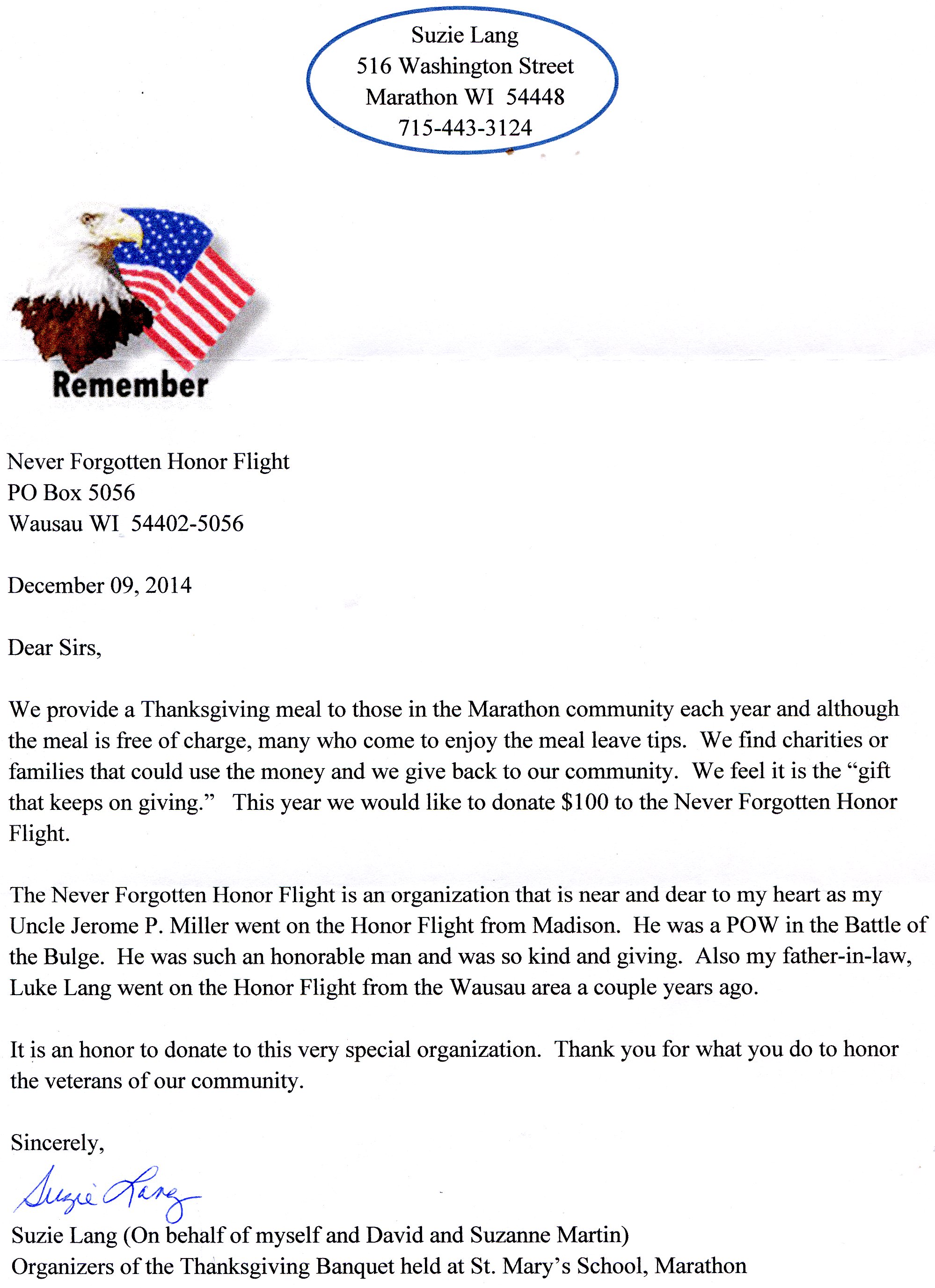 Sample Letters To Veterans On Honor Flight